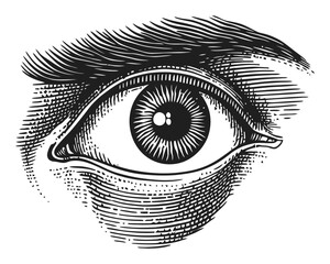 Eye Illustration in Linocut Style with Detailed Engraving Features