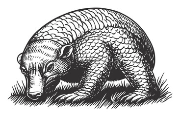 Fototapeta premium Detailed Engraving of a Stylized Armadillo in Linocut Style