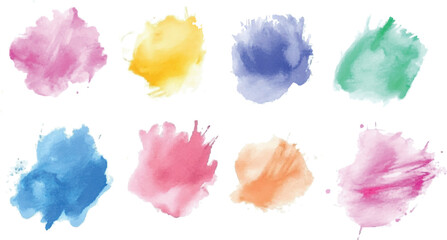 Soft watercolor splash stain colorful set of six Thin and dirty brush stroke set. Grunge splashes stencil,