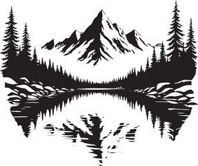 Epic Mountain Biking Adventure Silhouette with Pine Forest, Moon, and Wilderness Scenery