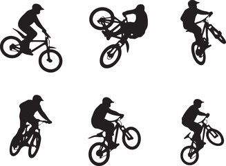 Fototapeta premium Epic Mountain Biking Adventure Silhouette with Pine Forest, Moon, and Wilderness Scenery