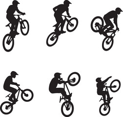 Fototapeta premium Epic Mountain Biking Adventure Silhouette with Pine Forest, Moon, and Wilderness Scenery