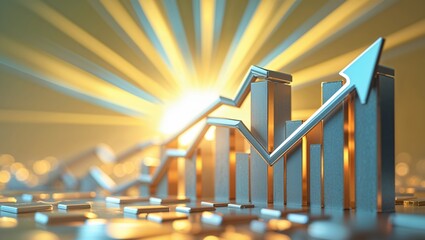Rising market trends showcased through dynamic financial bar graphs illuminated by vibrant sunlight