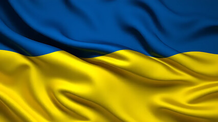 Realistic 3D rendering of the Ukrainian flag waving in the wind with a smooth, luxurious texture