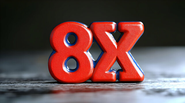Red And Blue 8x Text On Dark Background