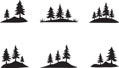 Obraz premium Epic Mountain Biking Adventure Silhouette with Pine Forest, Moon, and Wilderness Scenery