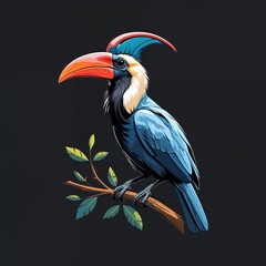 hornbill on plain black background illustration icon logo concept 