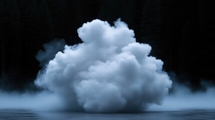 Massive, ethereal cloud formation against a dark backdrop.  A dramatic, textured cloud cluster appears to rise above a misty surface