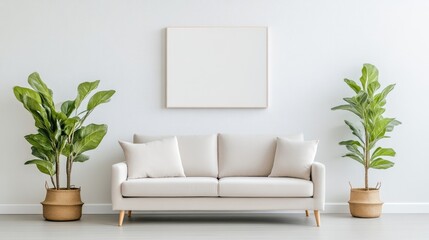Modern living room with plants and sofa