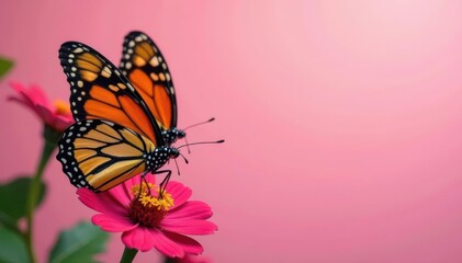 Obraz premium Vibrant monarch & swallowtail butterflies on pink , swallowtail, butterfly, pattern