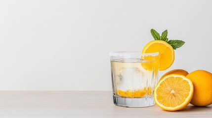 Refreshing Lemon Twist Vodka Shot on Wooden Surface with Fresh Lemons and Mint Garnish