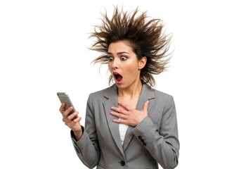 Young Woman with Hair Standing on End Reacting to Shocking News in a Comically Exaggerated Expression”