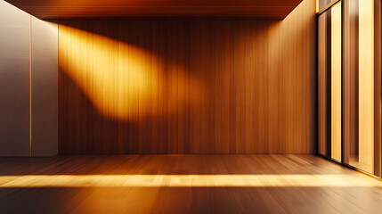 Fototapeta premium Warm Sunlight Illuminating Modern Wooden Room Interior