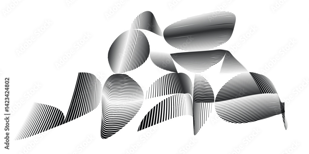 Poster abstract flow lines design elements . fluid wavy shape . glitched circle design . striped linear obj