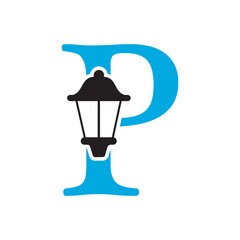 Initial Lantern Logo Combine With Letter P Vector Template
