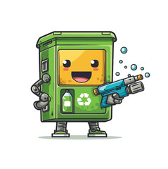 Fototapeta premium Trash bin Garbage bin Cleaner service cartoon mascot illustration - Adobe Illustrator Artwork