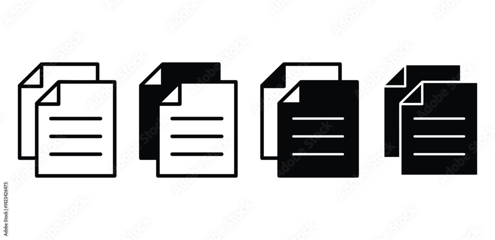 Poster document icon set stacked file symbols black and white color vector design
