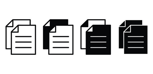 Document Icon Set Stacked File Symbols Black and White Color Vector Design