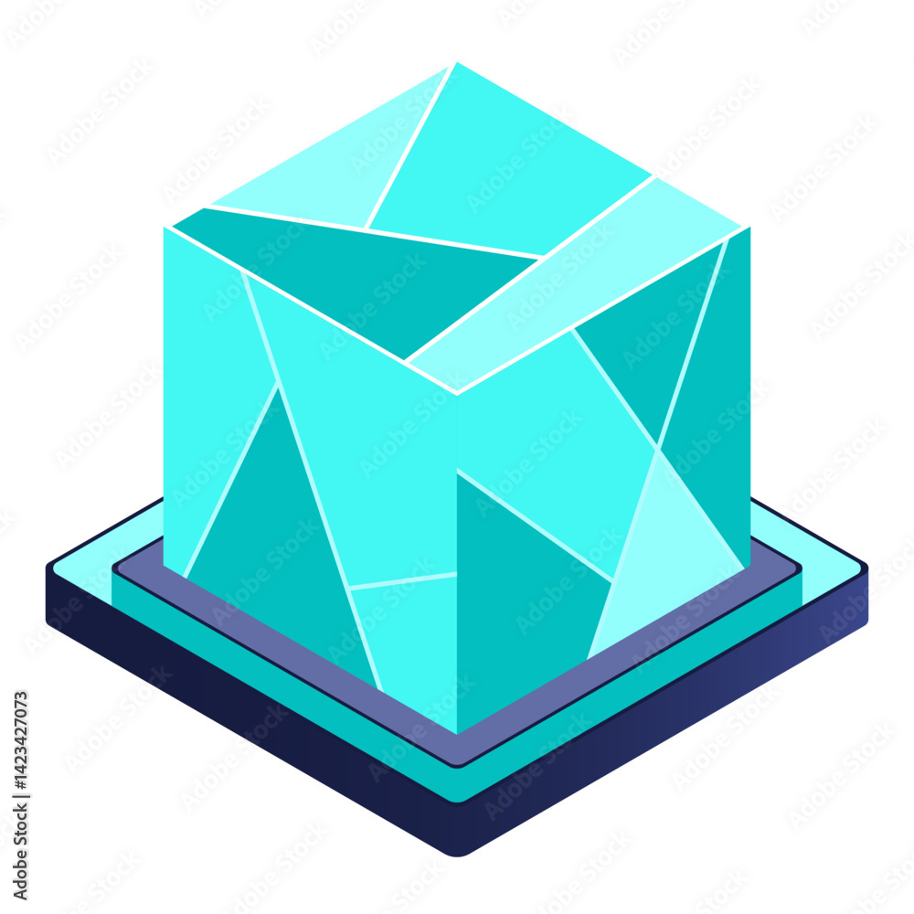 Poster isometric futuristic server. isometric database or data center. abstract blockchain. computer storag