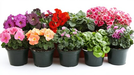 Vibrant Display of Annuals and Perennials in Nursery Pots