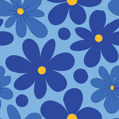 Seamless Pattern In Floral Background On Blue Flowers