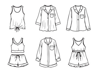 Pajama set vector line art illustration