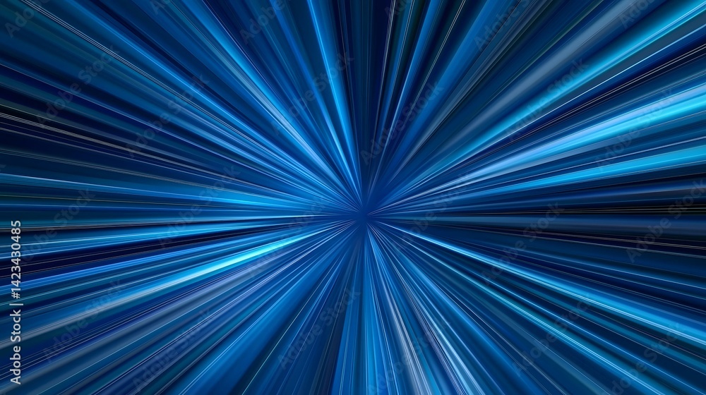 Poster the image contains an abstract design of radiating blue lines, creating a burst or zoom effect from 