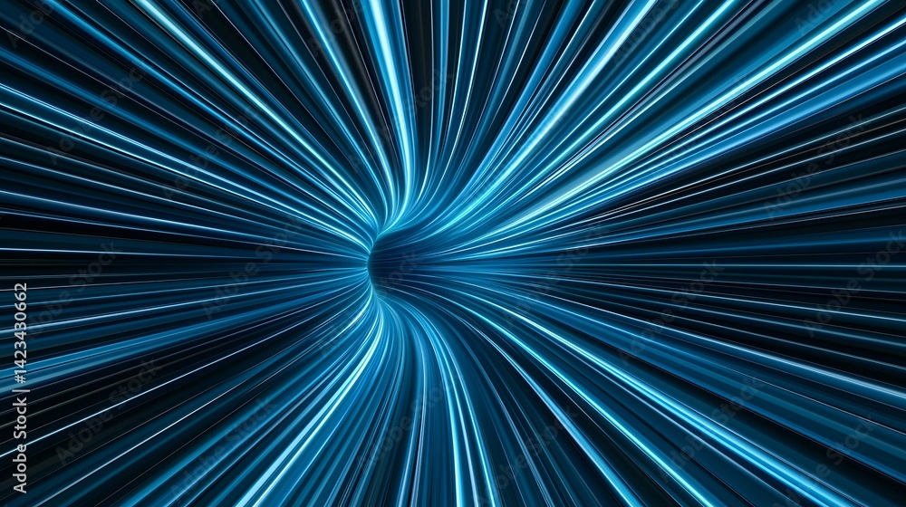 Poster the image shows an abstract representation of a tunnel or vortex, composed of numerous glowing blue 