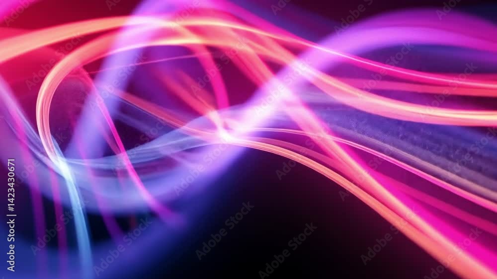 Poster vibrant neon waves dynamic abstract background of colorful light trails in motion, showcasing fluidi