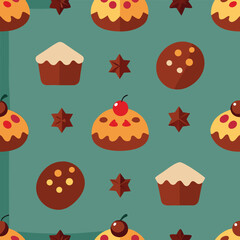 Christmas Themed Seamless Pattern With Fruitcake