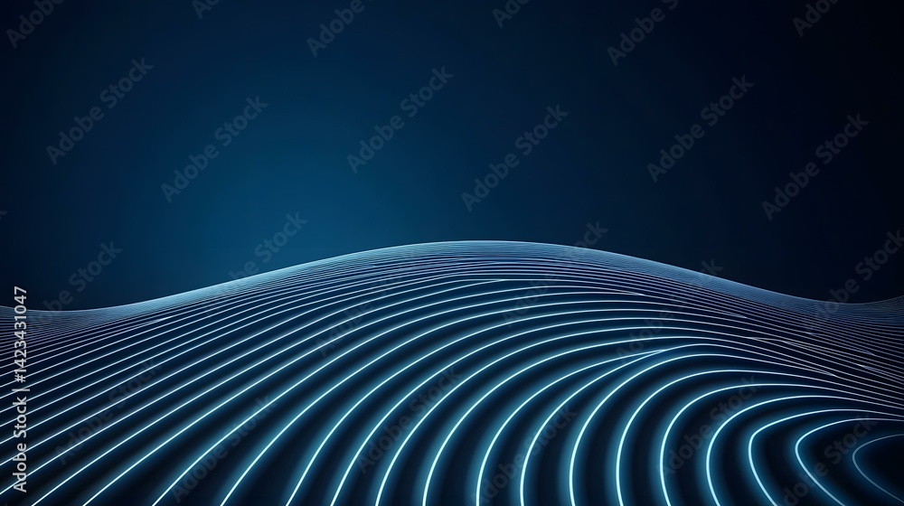 Poster the image shows an abstract, dark blue background with a series of glowing, curved lines forming a w