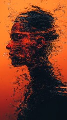 Abstract representation of a human silhouette merging with vibrant orange water, evoking emotion
