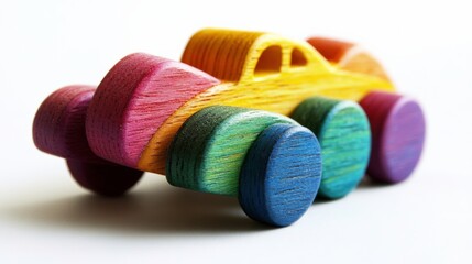 Handcrafted Wooden Toy Car in Vibrant Colors