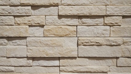 Fototapeta premium The wall is made of white bricks and has a rough texture. The bricks are laid in a pattern, creating a visually interesting and textured surface