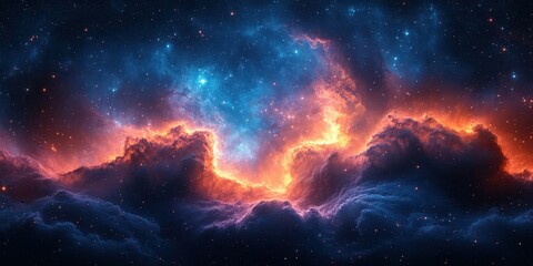 Fototapeta premium Vibrant cosmic nebula illuminated by stars in deep space with swirling clouds and brilliant colors