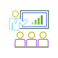 Business Presentation Icon – Leader Showing Growth Chart, Team Training Illustration
