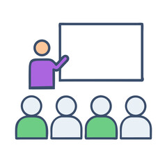 Business Presentation Icon – Leader Showing Growth Chart, Team Training Illustration