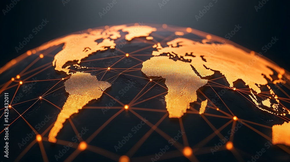 Poster the image shows a stylized world map rendered as a sphere, with continents depicted by a network of 
