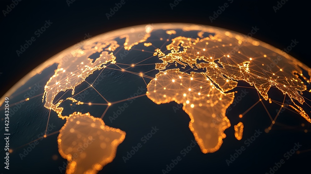 Aufkleber the image shows a stylized globe with glowing lines connecting points of light, representing global 