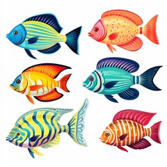 Naklejka premium A Vibrant Collection of Colorful Tropical Fish Swimming Gracefully in Clear Water.