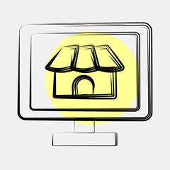 Icon market place. Cashless society elements. Icon in color spot style.