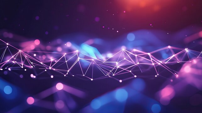Abstract purple blue network digital technology background design web data dots lines nodes cyber