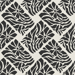 Trendy minimalist seamless botanical pattern with abstract creative hand drawn composition