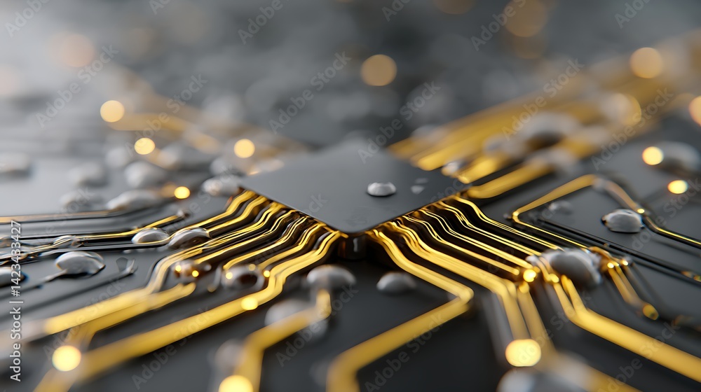 Poster the intricate design of a microchip highlighting the future of technology and innovation