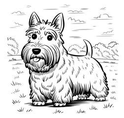 Vector black and white hand drawn childish set dog
