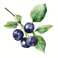 My A Watercolor hand-painted, hand-drawn Huckleberry on a white background, flat watercolor painting, simple design, AI painting design, AI