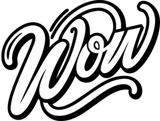 Hand-Drawn "Wow" Script Logo  line art vector on transparent Background