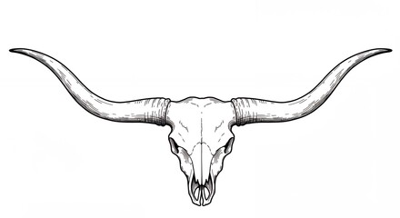 Longhorn skull line art illustration western rustic vintage design element