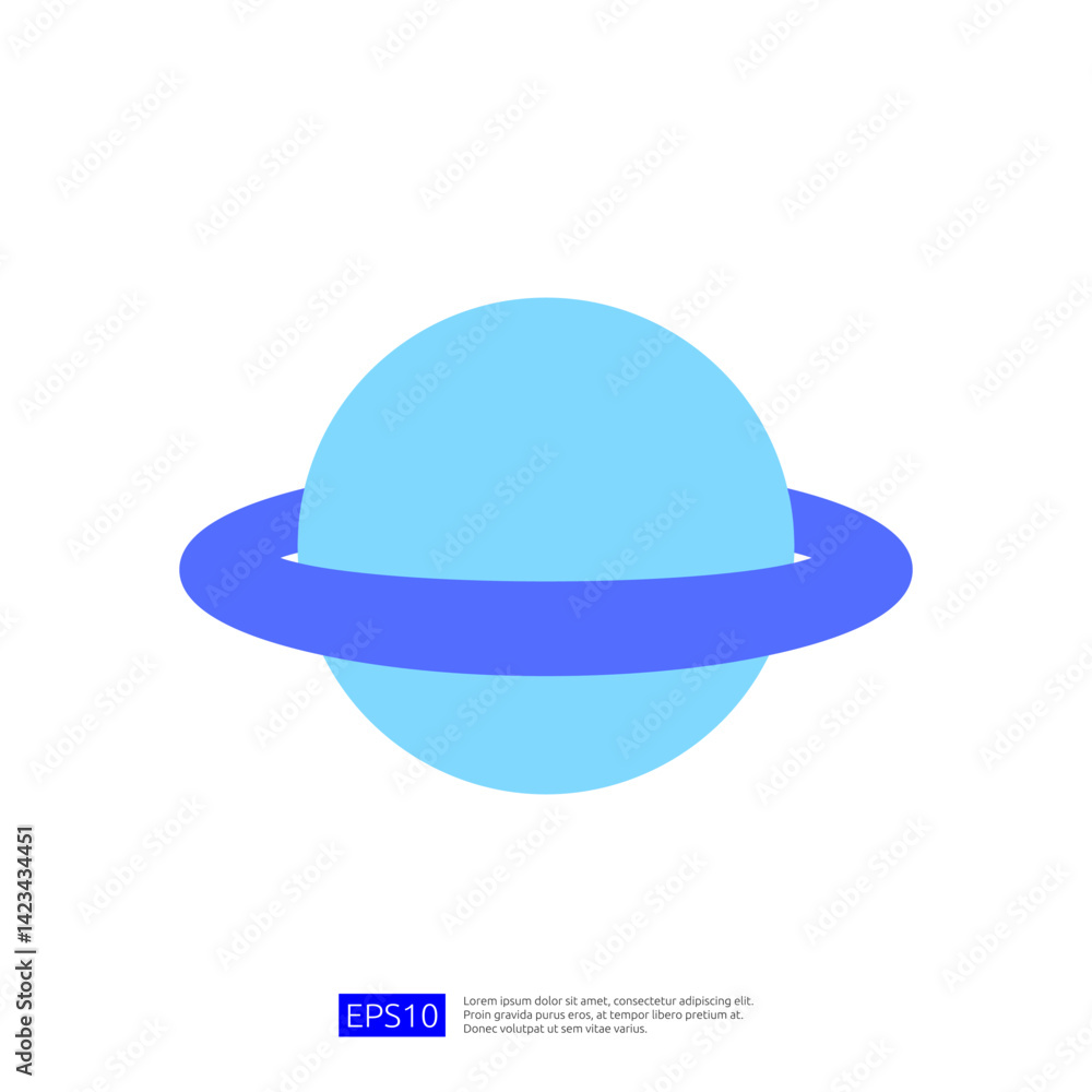 Poster Abstract Digital Icon of a Blue Planet with a Ring Representing Saturn in a Simple Geometric Style