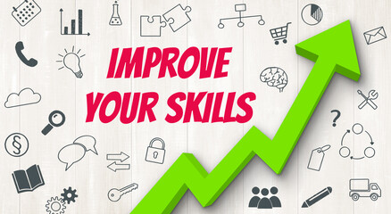 Ascending arrow with icons - Improve your skills